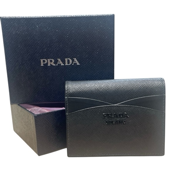 Authentic Prada Saffiano Monochrome Compact Wallet in Black - Picture 1 of 8